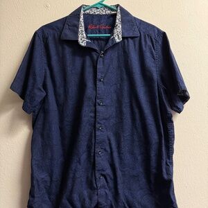 Robert Graham Men's Short Sleeve Blue Paisley Button Shirt, Size: XL, EUC